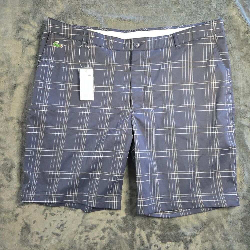 Lacoste mens blue and white plaid golf shorts New with tags